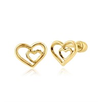 Cute 14k Gold Double Heart Screw Back Earrings