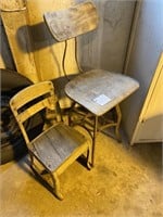 2 OLD WOODEN & METAL CHAIRS