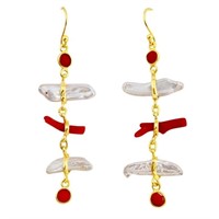 Gold-pl. Natural 9.57ct Pearl & Coral Earrings