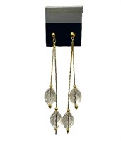 Stylish Gold Tone Long Crystal Dangle Earrings