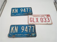 1970's Maryland Metal License plates
