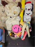 Basket Stacked w/Vintage Stuffed Animal Collection