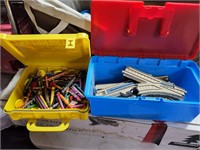 box of tracks and box of crayons