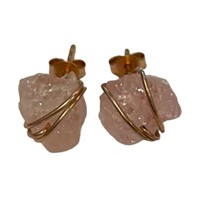 Rgold-pl Natural 8.12ct Rose Quartz Wire Earrings