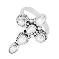 Natural 2.97ct White Pearl Holy Cross Ring