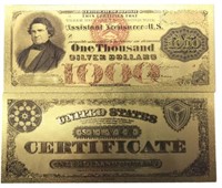 24k Gold Plated $1000 Silver Dollars Novelty Note