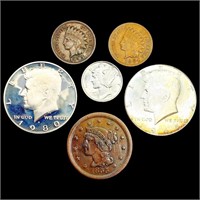[6] Varied US Coinage [1855, 1897, 1904, 1942,