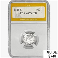 1935-S Mercury Silver Dime PGA MS65 FSB