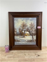 Oil of Snow Scene framed on canvas