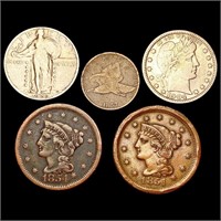 [5] Varied US Coinage [1851, 1854, 1857, 1904,