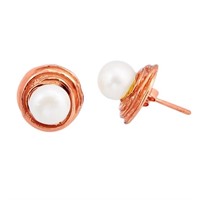 Gold-pl. Natural Round 5.12ct White Pearl Earrings