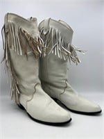 Sz 6.5 Ladies Leather Fringe Cowgirl Vintage Boots