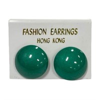Button Style Round Green Screw Back Earrings