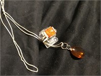 Sterling Silver &  Amber Jewelry Lot