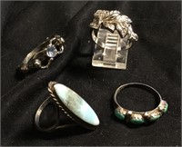 Lot Of 4 Different Sterling Silver Rings Turquoise