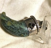 Sterling Marked Curved Jade?Turquoise Pendant