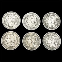 [6] US 3 Cent Nickels [1868, [4] 1869, 1870] HIGH