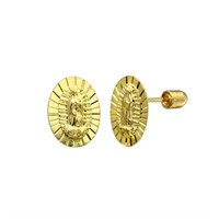 14k Gold Diamond-cut Lady Guadalupe Heart Earrings