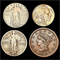 [4] Varied US Coinage [1853, 1928, 1930, 1937-S]