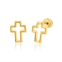 14k Gold Cross Silhouette Screw Back Stud Earrings