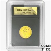 1893 .1960oz. Gold 22KY Hungary 20 Korona Blank