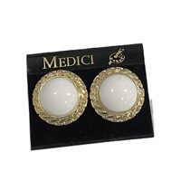 Nice White With Gold-tone Round Fashion Earrings