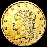 1834 Plain 4 $5 Gold Half Eagle NEARLY