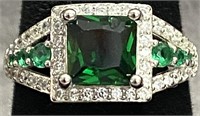 Emerald And Sterling Cocktail Ring Size 8