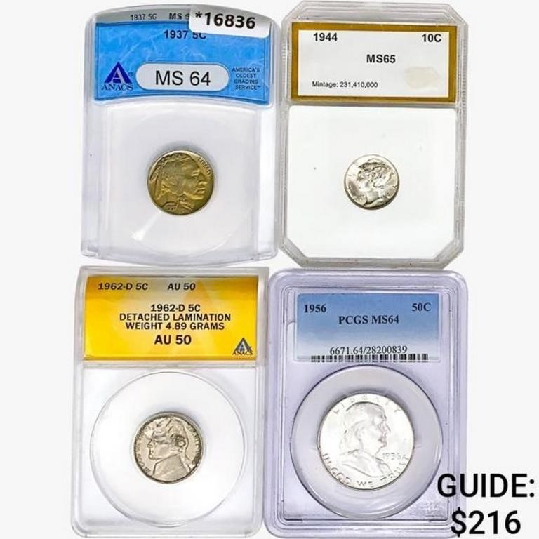 1937-1962 [4] US Varied Silver Coinage  AU/MS