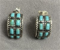 Turquoise And Sterling Half Moon Earrings