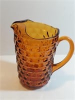 Vintage Amber Cubes Glass Pitcher Jeanette
