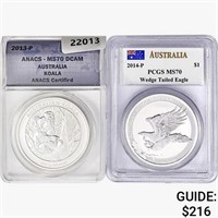 2013-2014-P [2] 1oz. SILV. Australia $1  MS70