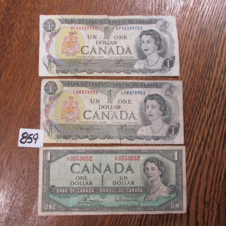 1954 & 2 -1973 CDN $1 BILLS