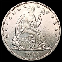1869 Seated Liberty Half Dollar CHOICE AU