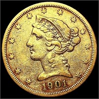 1901-S $5 Gold Half Eagle NEARLY UNCIRCULATED