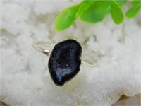 STERLING SILVER GEODE RING SIZE 8 ROCK STONE LAPID