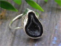 STERLING SILVER GEODE RING SIZE 7 ROCK STONE LAPID
