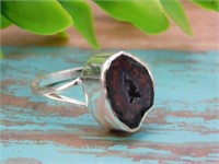 STERLING SILVER GEODE RING SIZE 6 ROCK STONE LAPID