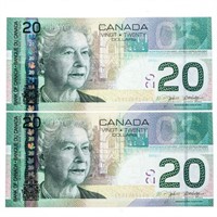 Lot 2 Bank of Canada 2004 $20 In Sequence