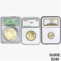 1924&1943 [3] US Varied Silver Coinage  AU/MS