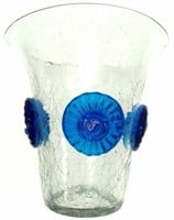 Blenko Blue Floral & Clear Crackle Vase