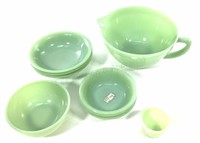 (9pc) Vintage Jadeite Bowls, Fire King, Pour