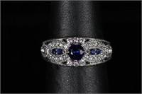 BLUE AND WHITE SAPPHIRE DINNER RING SIZE 6 ½