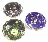 (3) Asian Style Cloisonné Bowls With Wooden Stands