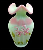 Artist Signed Hand Painted Fenton Glass Vase