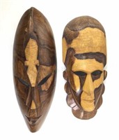 (2)  Carved Wood African Style Tribal Wall Masks