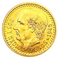 1945 Mexico .0603oz Gold 2 1/2 Pesos UNCIRCULATED