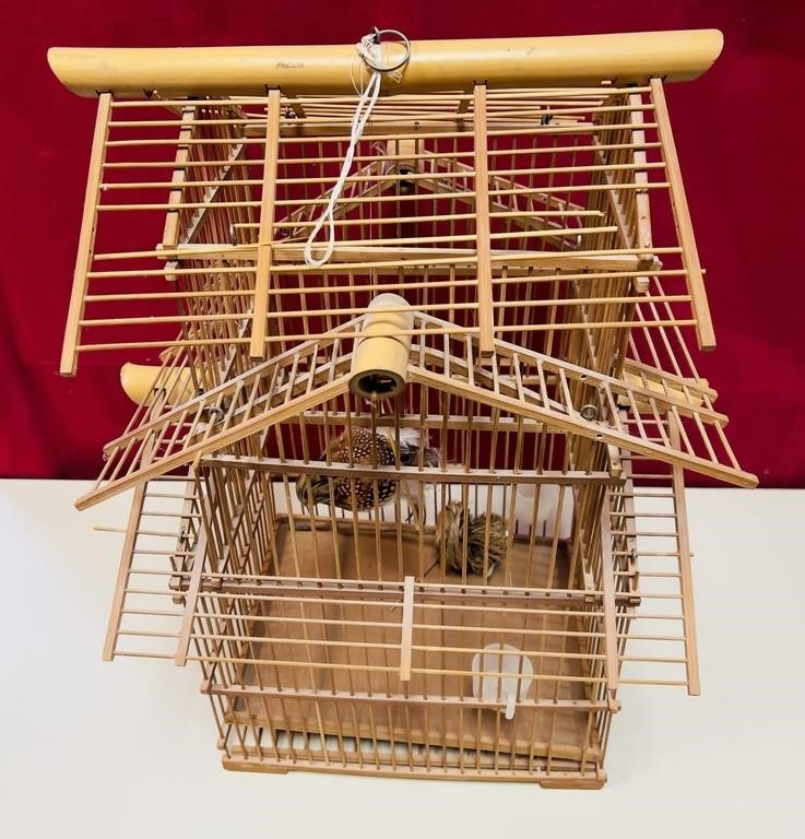 Vintage Bamboo Toy Wooden Bird Cage