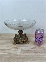 Brass and crystal glass compote