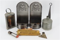 Tinware  Candle Sconces & Apple Corer